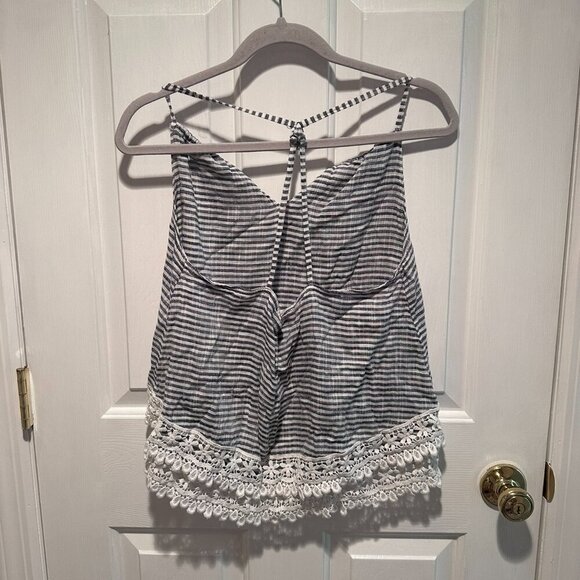 Abercrombie & Fitch Women's Tank Cami Striped/Seersucke Lace Trim - Size Medium - Picture 3 of 4